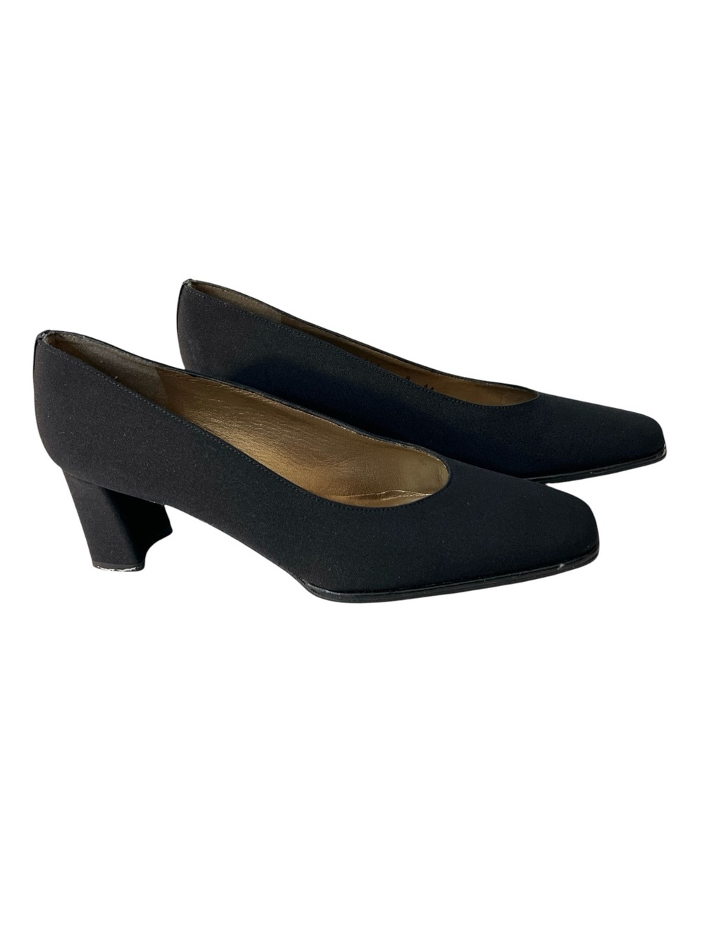 Stuart Weitzman Square Toe Low Block Heel Pumps, Sz 8 AA Narrow, Vintage, Black
